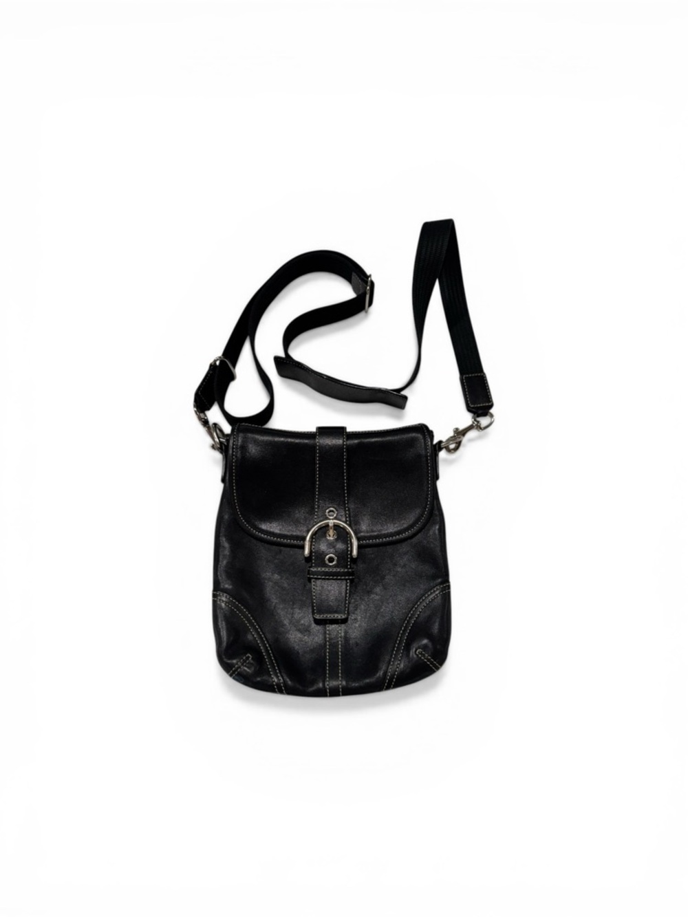 Coach Black Leather Crossbody Bag Flap Buckle Legacy Style Adjustable Strap - Picture 2 of 15